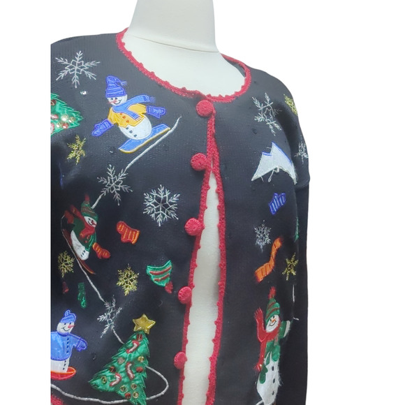 Vintage Nutcracker medium Christmas cardigan sweater scoop neck shoulder pads - Picture 3 of 4